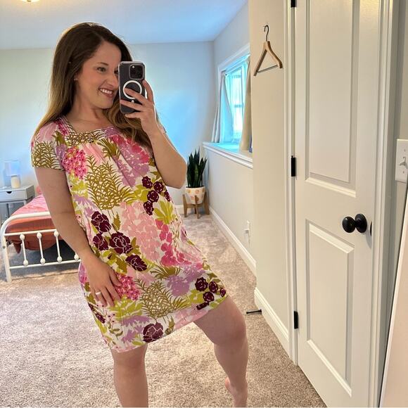 Tuckernuck Pink Chicken Floral Cotton Botanical Mini Dress Small - Picture 2 of 10